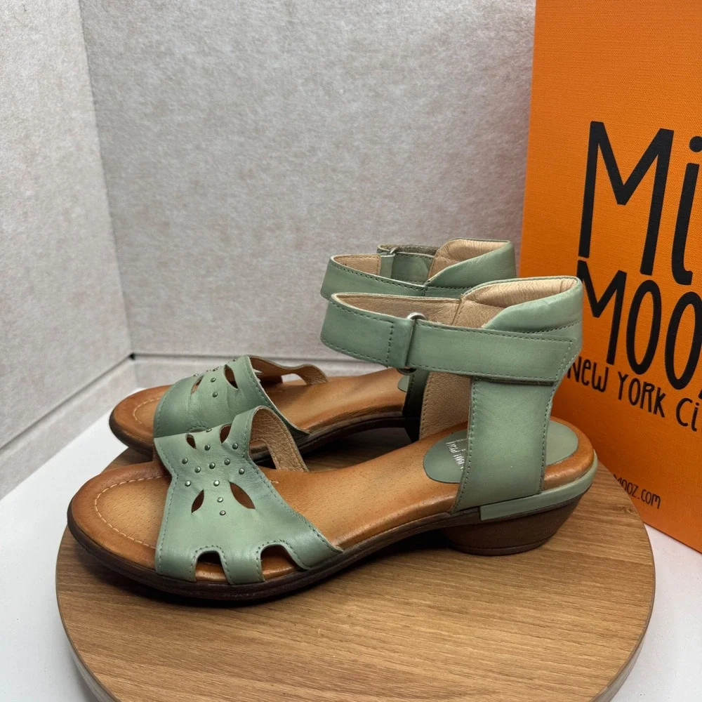Miz Mooz Corelia Sage Green Leather Sandals EU 40 / US 9 Ankle Strap Cute NEW - Picture 3 of 7